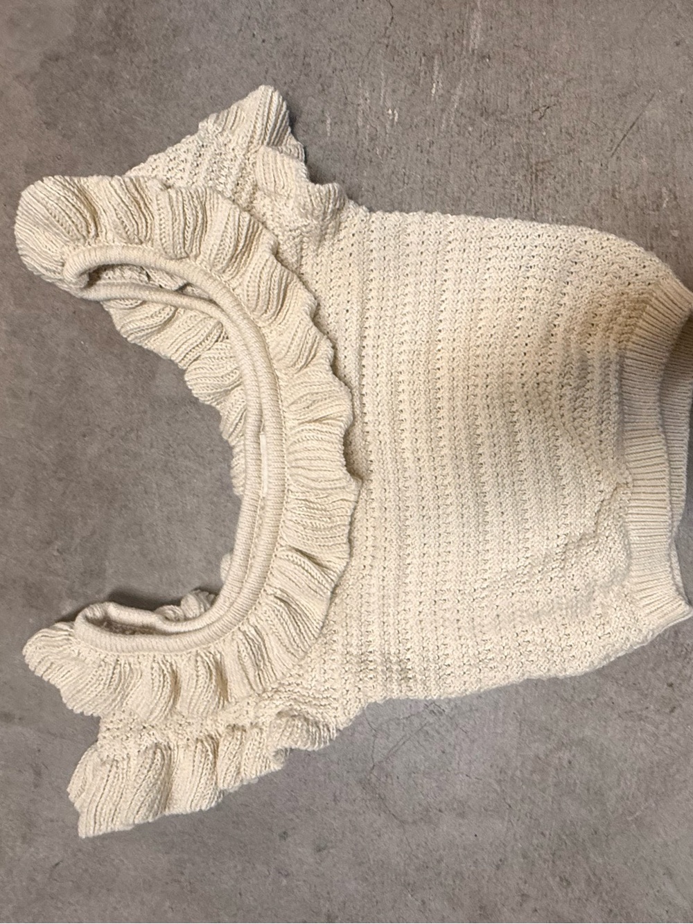 H&M Cream Ruffle-Trim Knit Sleeveless Sweater